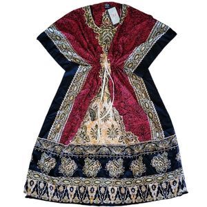 NF Red/Black Sparkly Loose‎ Designer Kaftan Beach Swimsuit Cover-up OS